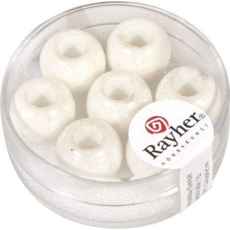 RAYHER - 3 PEZZI - PERLINE IN VETRO OPACO CON FORO GRANDE Ø12MM L.5 MM - COLORE CRISTALLO DI ROCCA