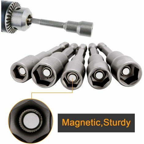 MNS 10 Pcs Embout Douille Visseuse à Choc 6-15mm Set Magnétique Hexagonale Douille Jeu de Embout Aimanté Perceuse Prise Hexagonale douille Set 1/4 Pouce pour Mandrin à Changement Rapide (1/4)