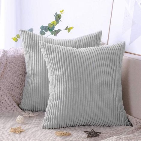 Lot De 2 Housses De Coussin Décoratives 50 X 50 Cm - Velours Côtelé - Couleur Pure - En Peluche Douce - Pour Canapé, Voiture, Chambre À Coucher, Maison - Gris - 50 X 50 Cm
