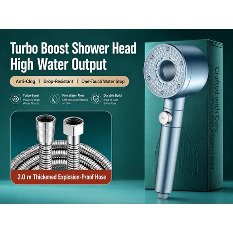 (Ensemble bleu clair 3) Pommeau de douche haute pression Turbo avec filtre, douchette à main économique en eau et arrêt automatique du jet pour salle de bain (1/5)