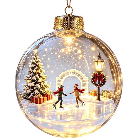 Boule à neige lumineuse 3D en acrylique transparent, décoration de Noël avec un adorable pingouin à suspendre au sapin pour calendrier de l'Avent (1/5)