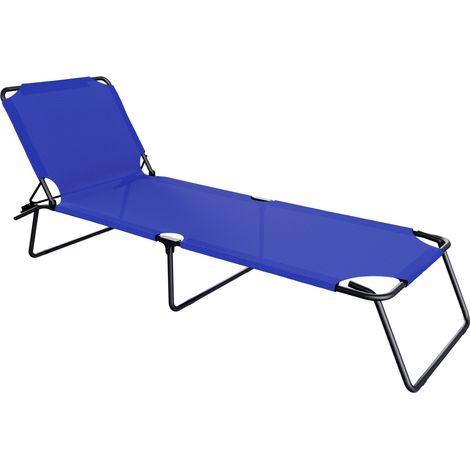 Lettino Pieghevole Prendisole Senza Tettuccio Parasole Schienale Reclinabile Regolabile Struttura In Metallo Nero Sedia Sdraio Per Spiaggia Mare Giardino Piscina 187 x 53 x 24 Cm (Blue) (1/5)