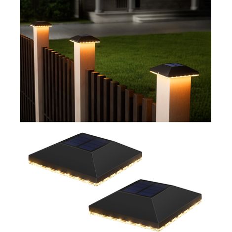 Solar-Pfostenkappe 7x7 8x8 9x9 10x10, 4er-Pack IP65 wasserdichte Solarleuchten für Holzpfosten, Garten, Terrasse, Plattform (2er-Pack - Schwarz) [Energieklasse D]