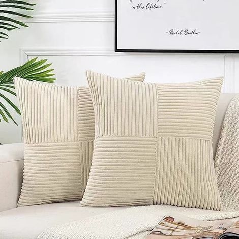 Lot de 2 coussins décoratifs pour canapé de salon - style bohème rustique - beige - 55 x 55 cm - 2 pièces (1/5)