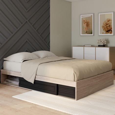 Somier SALEM con espacio de almacenamiento y somier de 140 x 190 cm de madera y negro