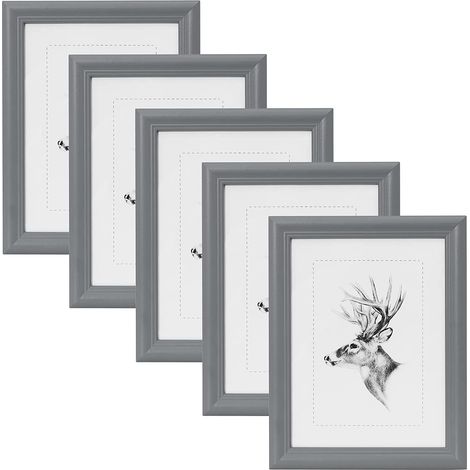 WOLTU 5 pièces Cadre de Photo en Bois. Artos Style Façade en Verre.20x30cm.Gris BR9428gr-5