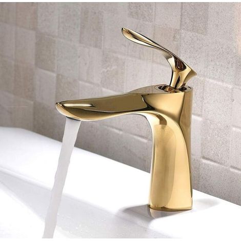 Union – Mitigeur de lavabo en laiton – Finition or chrome doré – Installation facile avec tuyaux inclus – Poignée ergonomique pour réglage précis (1/5)