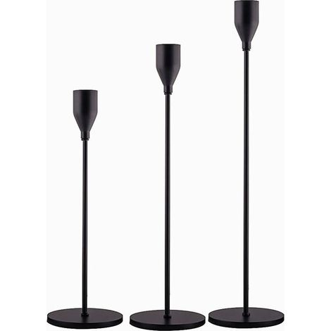 SHINING HOUSE Set mit 3 mattschwarzen Kerzenhaltern für Stabkerzen, dekorative Kerzenhalter für Hochzeit, Esszimmer, Party, passend für 1,9 cm dicke Kerzen und LED-Kerzen (Kerzenhalter aus Metall). (1/5)