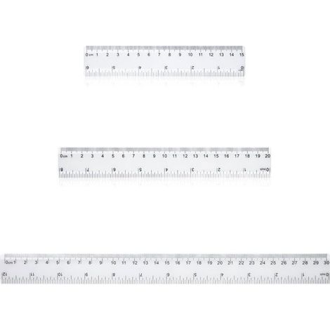 Ensemble de 3 règles incassables en plastique transparent : 15 cm, 20 cm, 30 cm (1/5)