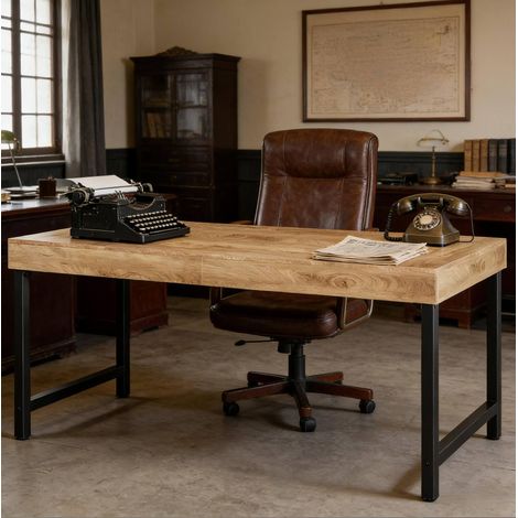 escritorio oficina 140 cm MDF y metal negro marrón OKMYHOME (1/2)