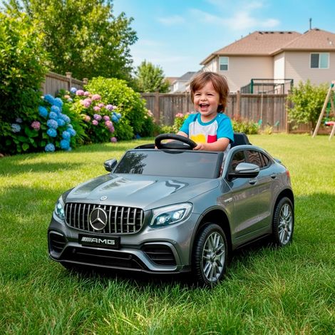 Auto Elettrica Bambini Mercedes-Benz AMG GLC63S Coupé 12V con Licenza Ufficiale Doppio Motore 35W Telecomando Parentale Cintura di Sicurezza Luci LED USB MP3 Porte Apribili 3–5 km/h - Colore: Grigio (1/5)