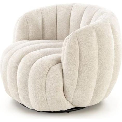 Fauteuil pivotant rond en tissu crème Hilsy (1/5)