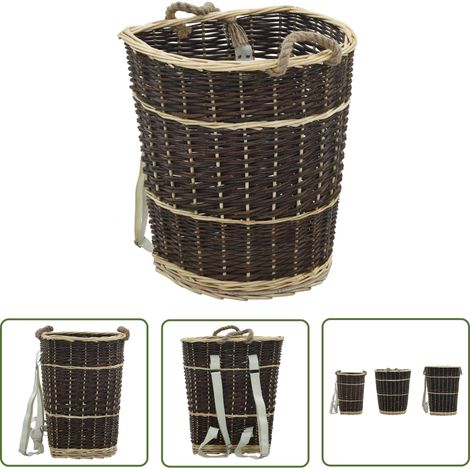 The Living Store Sac à dos bois de chauffage sangles de transport 44,5x37x50 cm - Sac À Bois - Panier À Bois - Rangement Bois - Transport Bois - Saule Naturel (1/5)