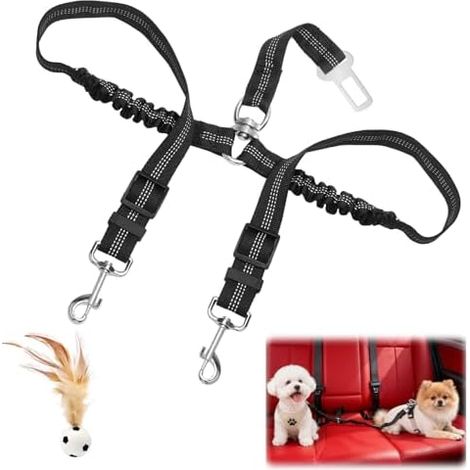 Harnais Voiture Chien 2-en-1, Reglable, Elastique, Double Tete, Universel, Animal, Compagnie (1/5)