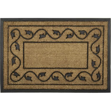 Paillasson rectangulaire en Caoutchouc et Fibres de Coco, décoratif, H x L x P : 2 x 90 x 60 cm, Nature (1/5)