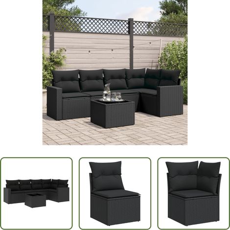 vidaXL Canapé extérieur - Salon de jardin 6 pcs avec coussins noir résine tressée (1/5)