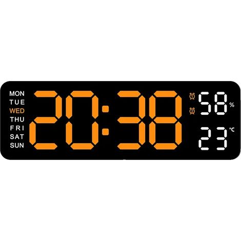 Reloj de pared, pantalla digital, función de doble alarma, BO, 22,8 x 7,5 x 3,5 cm (1/2)