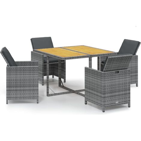 Maison Exclusive - 5-tlg. Garten-Essgruppe mit Kissen Poly Rattan