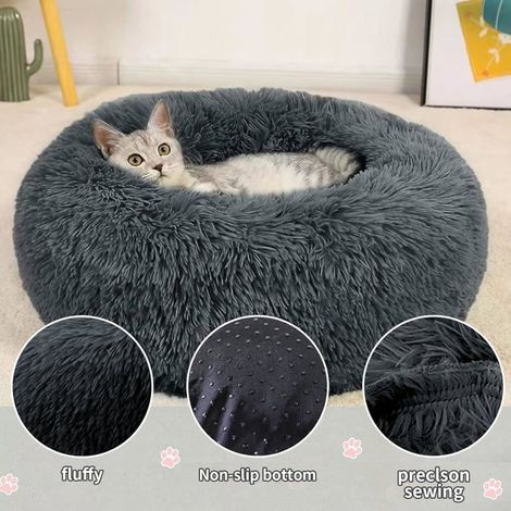 Panier Chien Chat - 60cm Doudoune Hiver Gris - Chaleur Confortable et Anti-Stress pour Nuit Froide (1/5)