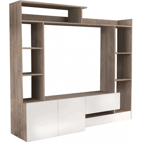 Parete Attrezzata Soggiorno Entry 180x28/40x165 h cm in Truciolare bilaminato Bianco (1/4)