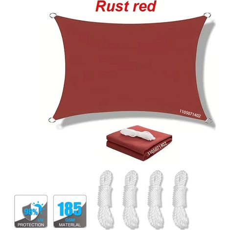 (Rouge foncé, 400x500cm) Voile d'ombrage imperméable, résistante aux UV, adaptée aux patios, jardins, cours, etc., avec anneaux en D. (1/4)
