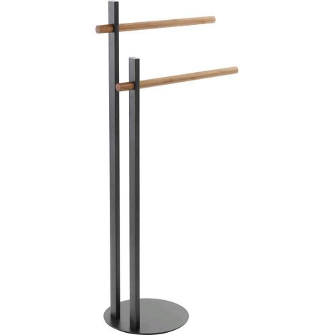 Piantana Porta asciugamani 2 Bracci per Bagno in Acciaio Colore Nero Opaco Bambu' (1/2)