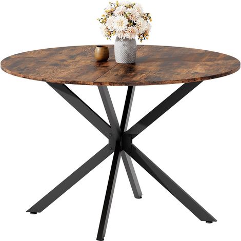 Table ronde à manger de style industriel Ø120 cm généreuse avec des pieds vintage en X, salon de cuisine brun-noir (1/5)