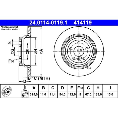 Lot de 2 Disques de frein ATE 24.0114-0119.1 MERCEDES-BENZ 166 423 00 12