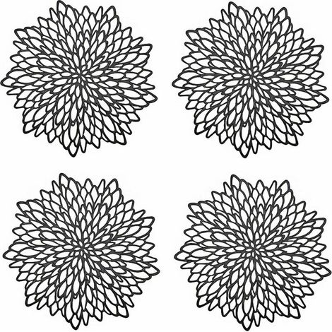 4 Pièces Napperon de Table Noir, Set de Table Rond évidé, Napperons Ronds Tapis de Table en Plastique(Noir) (1/5)