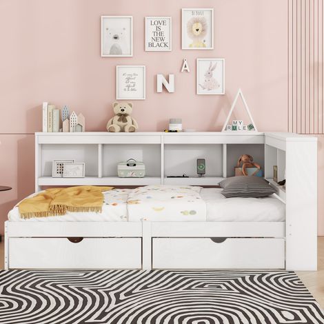 Bett mit 2 Schubladen 90x200 cm Weiß OKMYHOME (1/5)