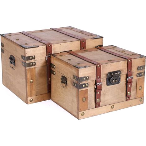 Petite malle en bois marron, 36 x 28 x 24 cm