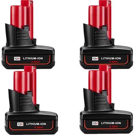 4Pack der 5.5 Ah 12V Batterie für Milwaukee M12 Batterie 12V Lithium-Ionen Akku 4932451395 Ersatz 48-11-2410 48-11-2420 48-11-2411-2411 48-11-2401