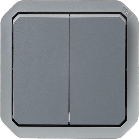 Commande pour fonction double interrupteur ou va-et-vient 10A ou poussoir 10A étanche Plexo finition gris (1/4)