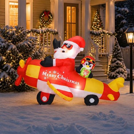 GARVEE Père Noël avion pingouin gonflable Noël 240 cm LED hélice tournante transformateur 1500mA (1/5)