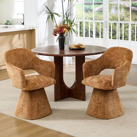 Wahson Set of 2 Retro Swivel Dining Chairs with Soft Chenille Upholstery, Wraparound Backrest and Stable Pedestal Base, Orange
