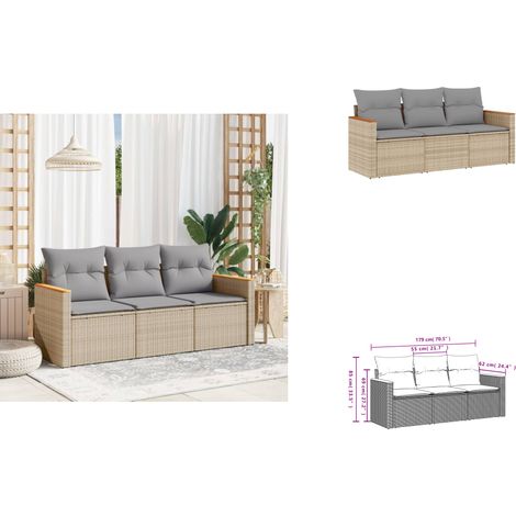 Salon de jardin avec coussins 3 pcs beige résine tressée - Ensemble Salon De Jardin - Mobilier De Jardin - Salon Extérieur - Canapé D'extérieur - Résine Tressée (1/3)