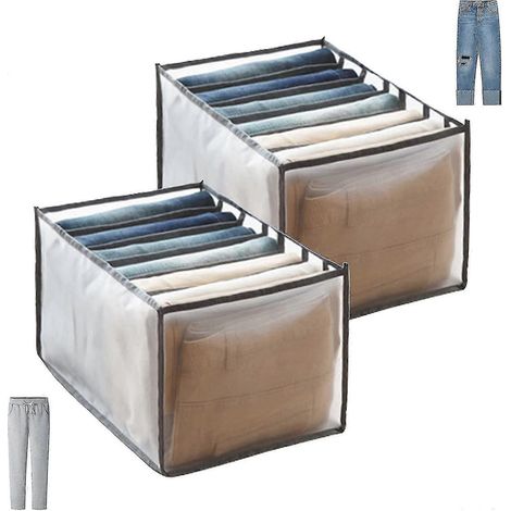Lot de 2 organisateurs de rangement pour jeans, tiroirs et pantalons pliables en maille, grande capacité, séparateurs pour tiroirs de vêtements et pantalons.