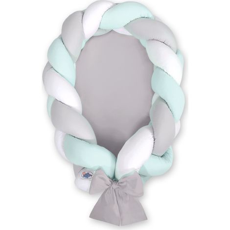 Capullo trenzado para bebé 2 en 1: blanco, gris y menta (1/2)