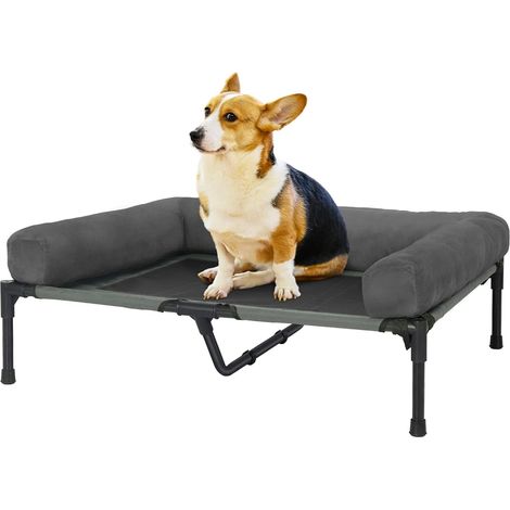 Lit Camp Chien Surélevé - Lit de Camp pour Chien Transat en Tissu Oxford avec Rebords et Couverture en Peluche - L 90x70x18cm