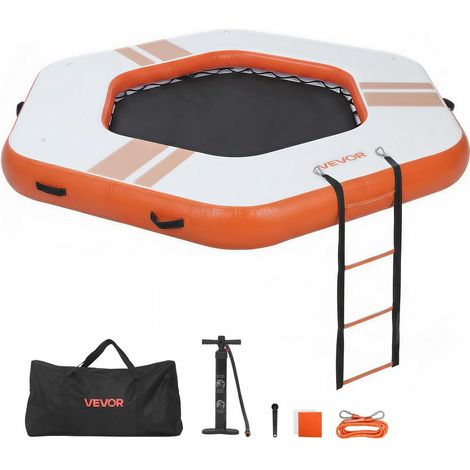 Plateforme Gonflable Flottante 2,6x2,6 m Îlot de Baignade Ponton en PVC Drop Stitch avec Échelle et Filet Orange (1/5)