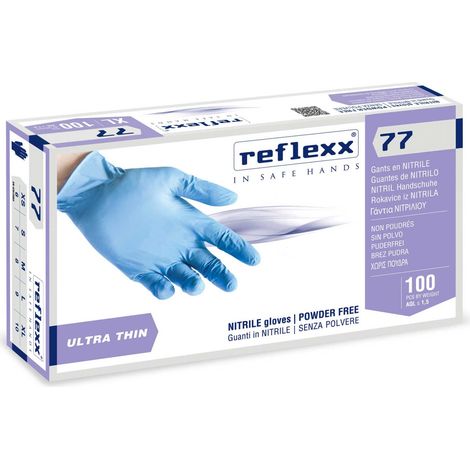 Reflexx R77100 Guanti Nitrile No Polvere 100% Latex Free 3gr Cat.3 100 Pezzi XS