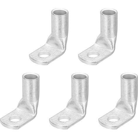 2/0AWG - 5/16" Bornes De Câble En Cuivre, Extrémités De Câble De Batterie À 90 Degrés Bornes De Batterie Connecteurs À Oeillet En Cuivre Nu Pour Fournitures (Argent, 5Pcs) (1/5)