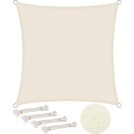 Voile d'ombrage carré 2x2 m Imperméable Anti 93% UV résistant à l'eau Protection Contre Le Vent Polyester avec Protection UV pour Jardin terrasse Camping Crème (1/5)