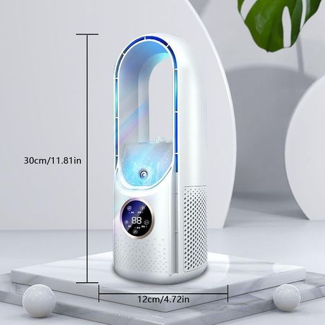 Ventilateur sans pales 6 vitesses – Refroidisseur d'air portable silencieux – Humidificateur avec lumière LED 7 couleurs – Pour bureau et camping (1/5)