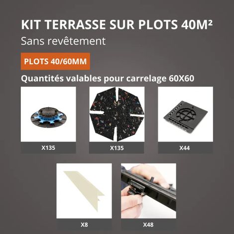 JOUPLAST - Kit per terrazza 40 m² - Supporti regolabili 40/60 mm