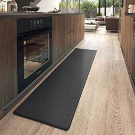 Tapis de cuisine antidérapant en PVC imperméable et résistant à l’huile – 45 x 150 cm, noir, idéal devant évier ou couloir (1/4)