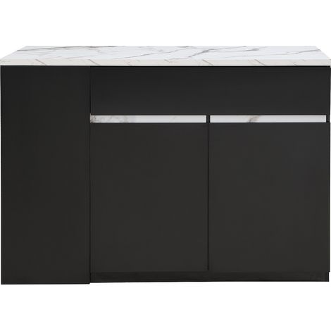Ilot central de cuisine avec rangements - Effet marbre blanc et noir - MEILI