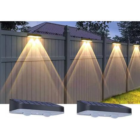 Solarbetriebene Hofwandleuchten (2er-Set), dreifarbige Außenbeleuchtung für Zäune, Gartenmauerdekoration, stimmungsvolle Landschaftsbeleuchtung