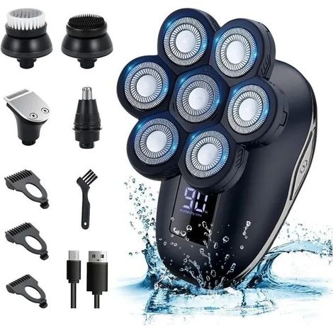 Rasoir Electriques Hommes - 5 in 1 Rasoir Tete Chauve Homme Sans Fil avec Écran LED - IPX7 100% Étanche Wet&Dry