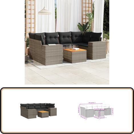 7-tlg. Garten-Sofagarnitur mit Kissen Grau Poly Rattan - Gartenmöbel - Esstischgarnituren - Outdoor Möbel - Lounge Set - Rattan Gartenmöbel